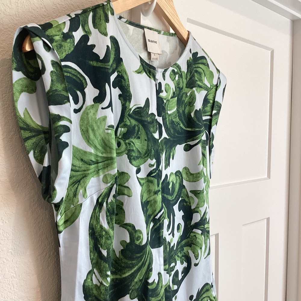 Anthropologie Drop Waist Midi Dress Maeve Cap Sleeve New Small Green - Picture 6 of 16